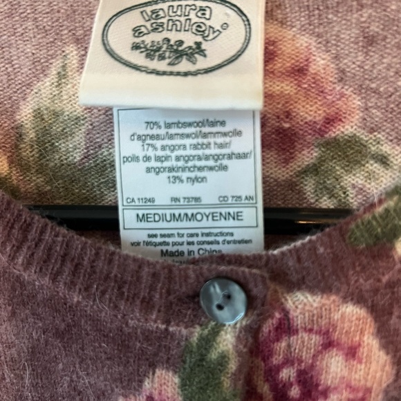 Vintage Laura Ashley Mauve Rose Floral Button-Front Cardigan - Picture 3 of 3